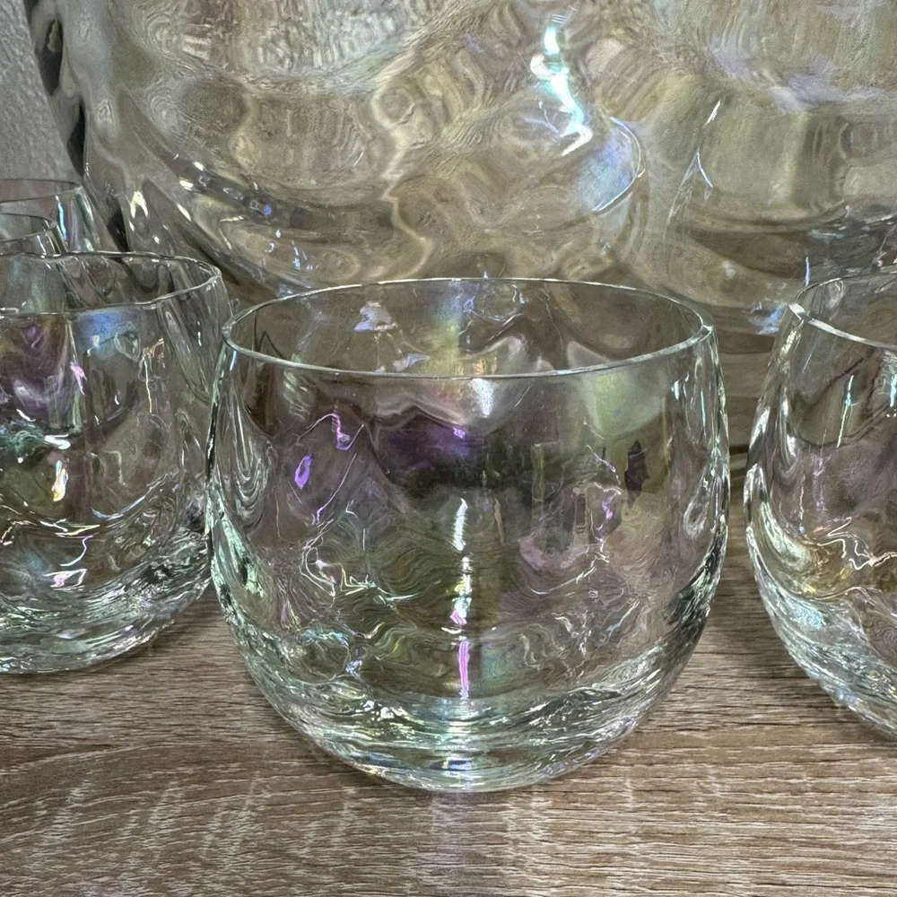 Iridescent Luster Punch Bowl & 10 Cups Mermaid Scales West Virginia Glass